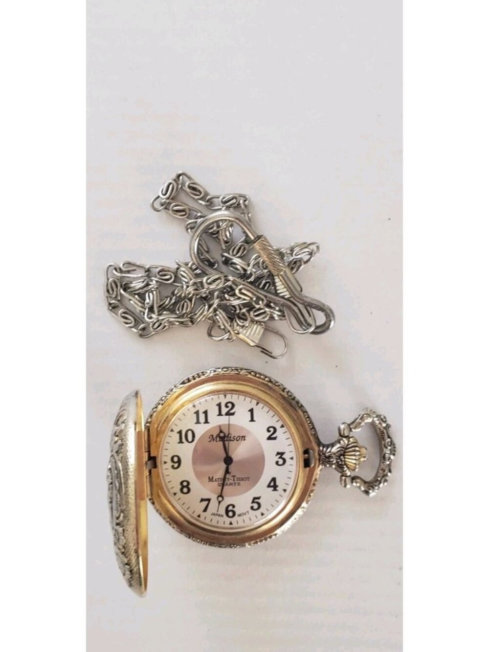 MADISON MATHEY-TISSOT POCKET WATCH QUARTZ JAPAN MOVEMENT VINTAGE - Picture 5 of 5